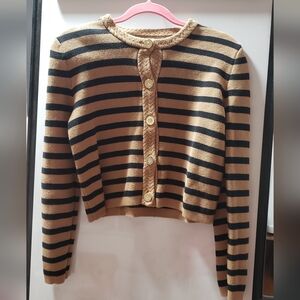 J. Crew Black and Tan Striped Button-Front Cardigan